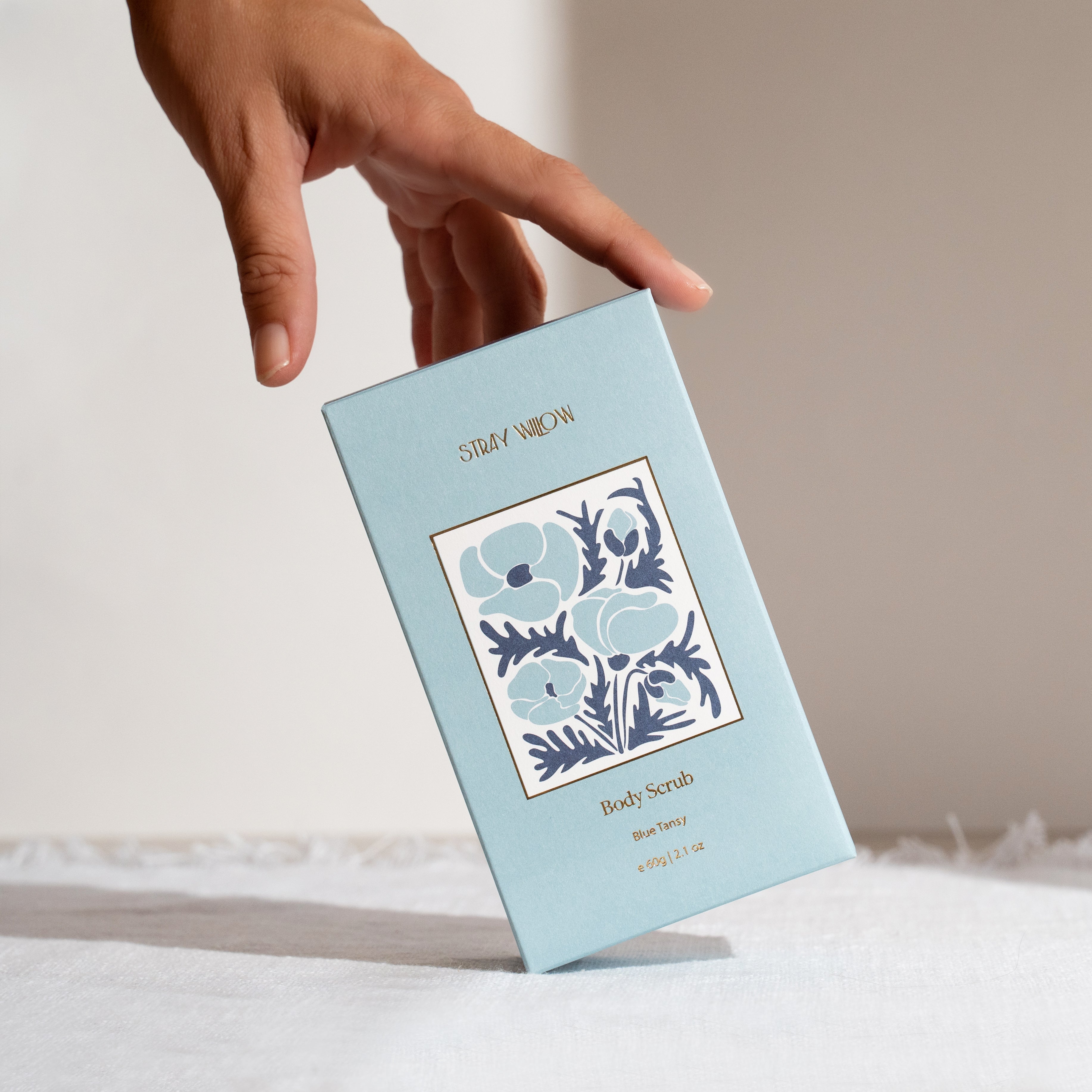 Stray Willow Blue Tansy body scrub for clarifying and gentle exfoliation