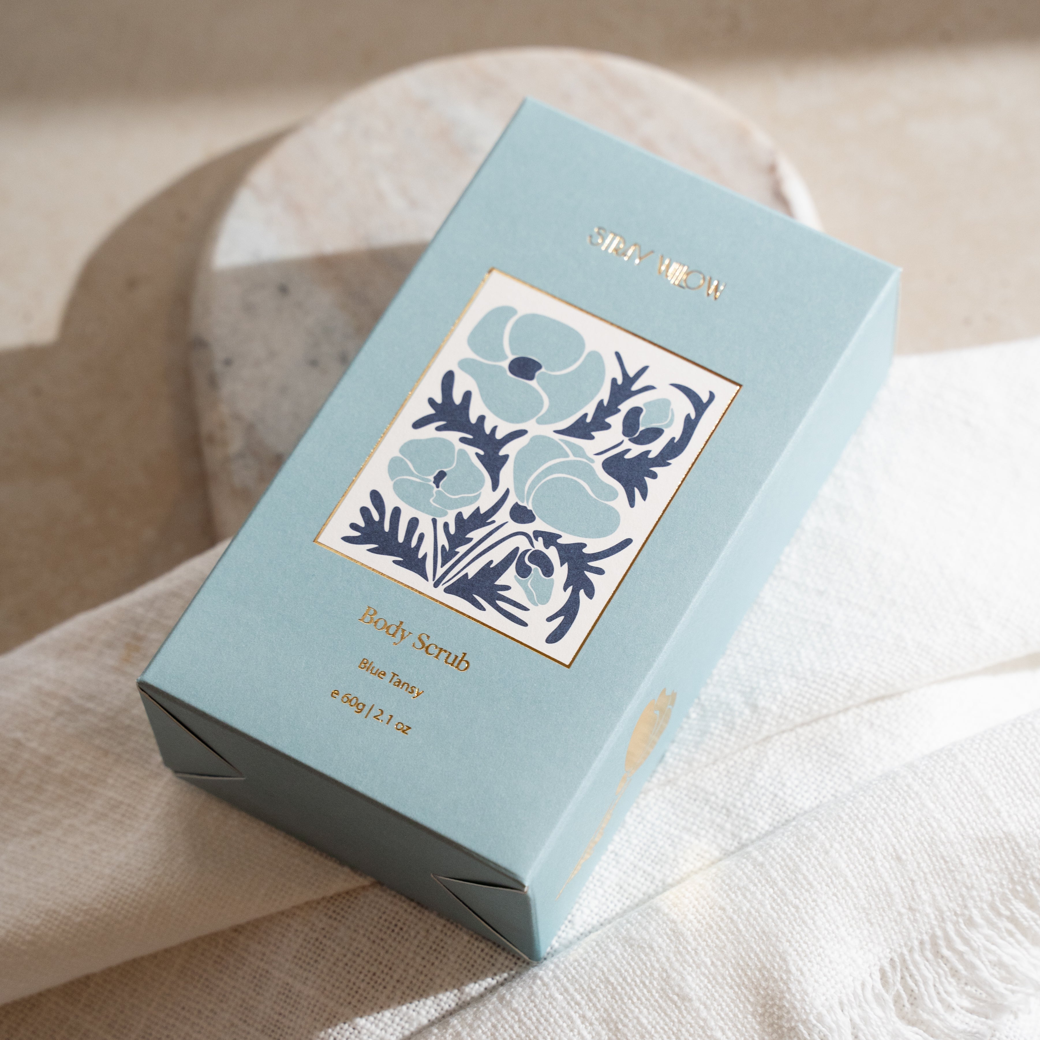 Stray Willow Blue Tansy body scrub for clarifying and gentle exfoliation