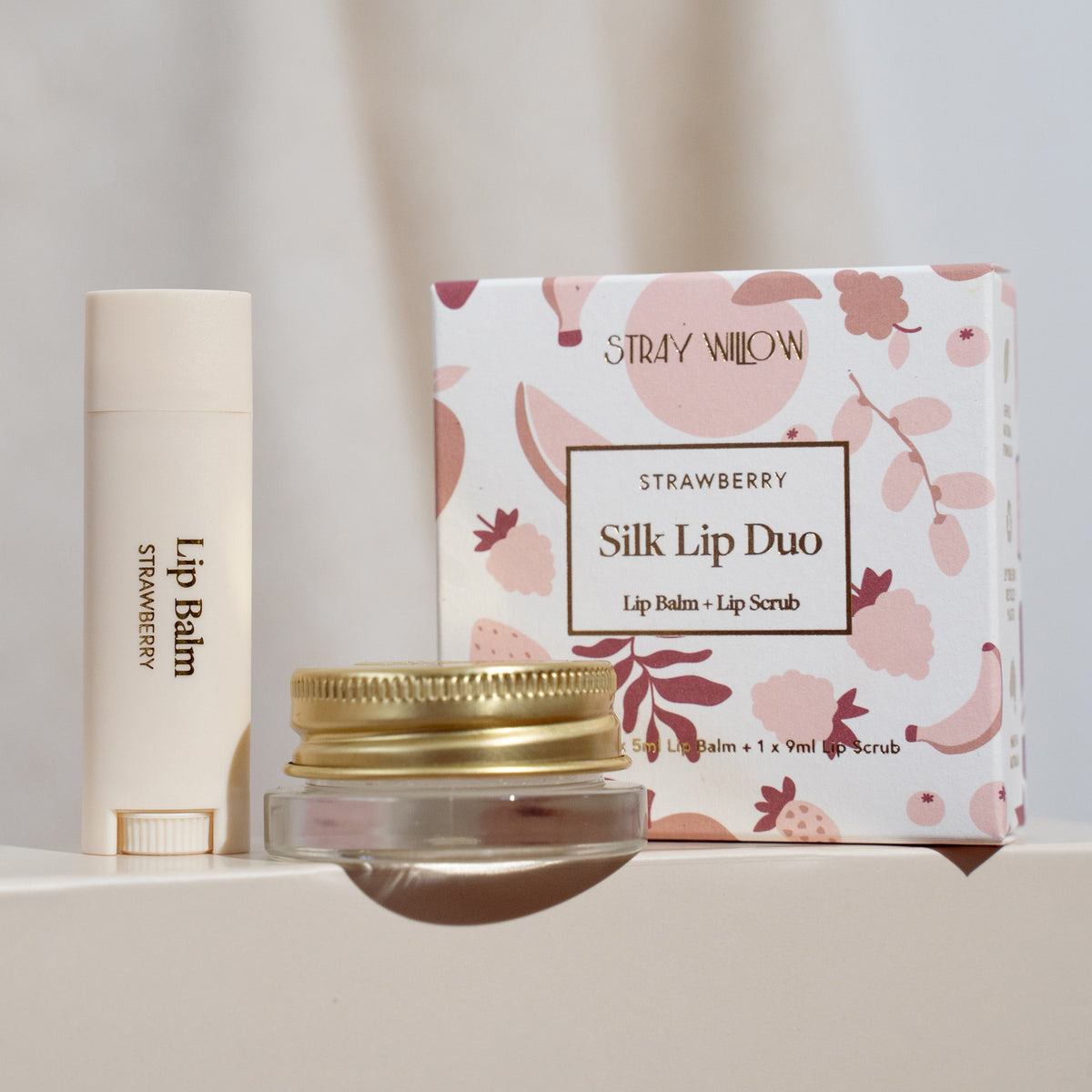Stray Willow Strawberry Silk Lip Duo – lip balm and sugar lip scrub set
