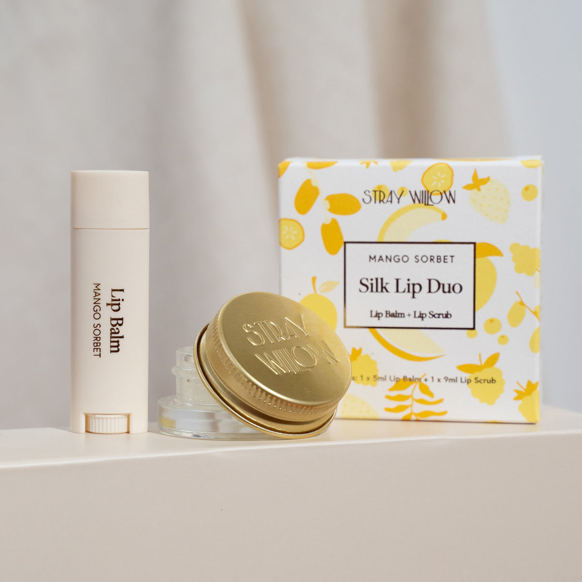 Stray Willow Mango Sorbet Silk Lip Duo – lip balm and sugar lip scrub set