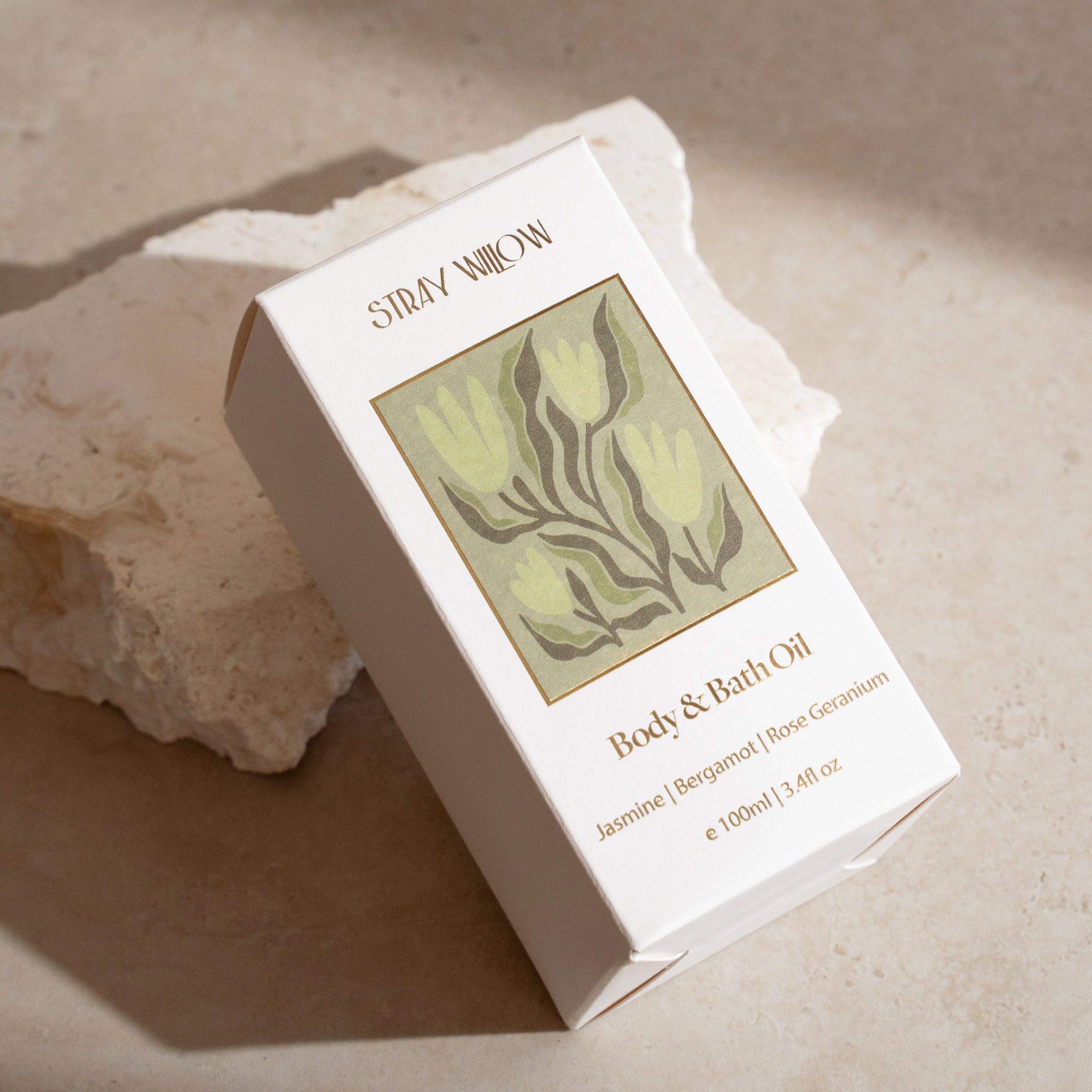Stray Willow Wild Fields body and bath oil with jasmine, bergamot and rose geranium for soft floral nourishment 100ml
