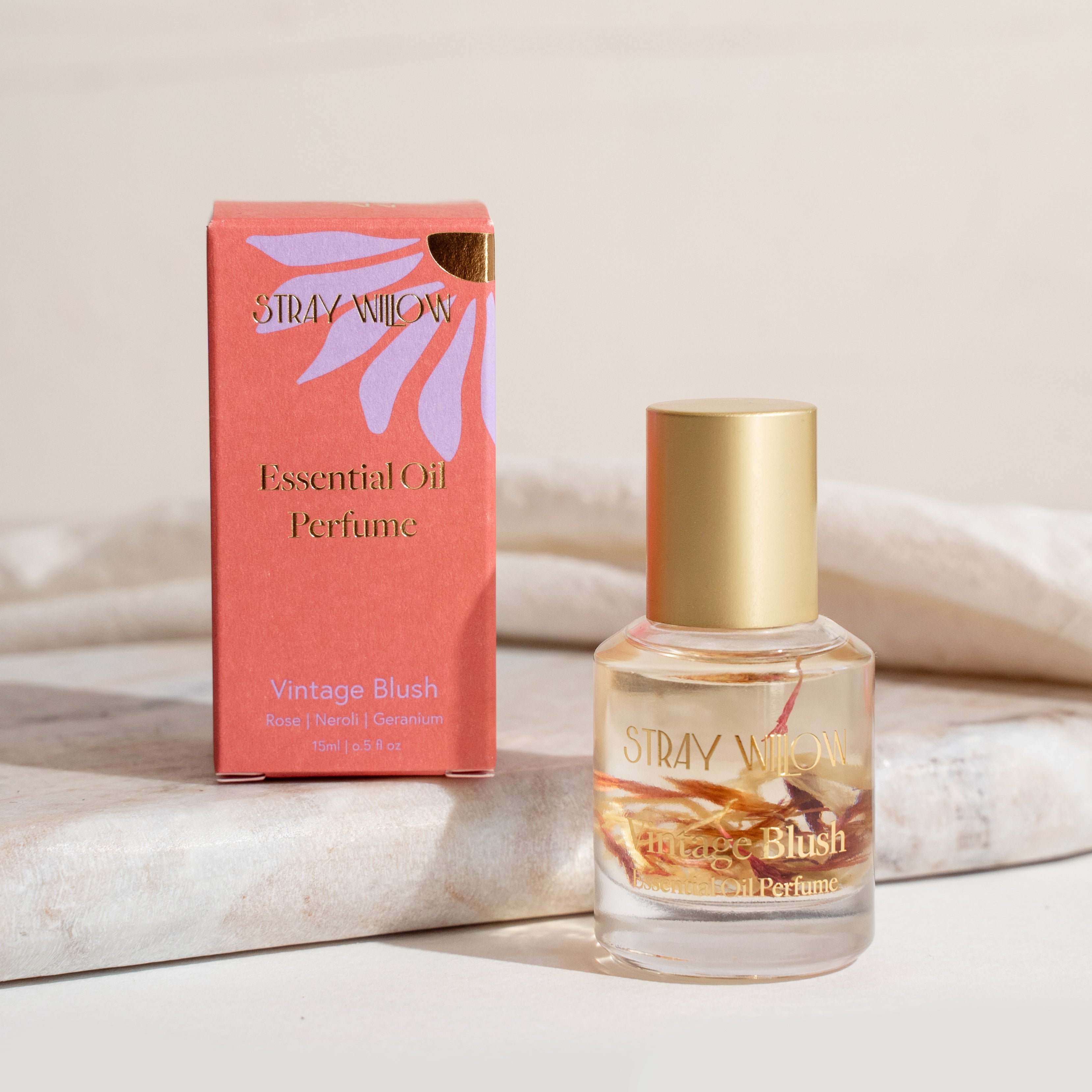 Stray Willow Vintage Blush perfume roller for soft romantic fragrance 15ml
