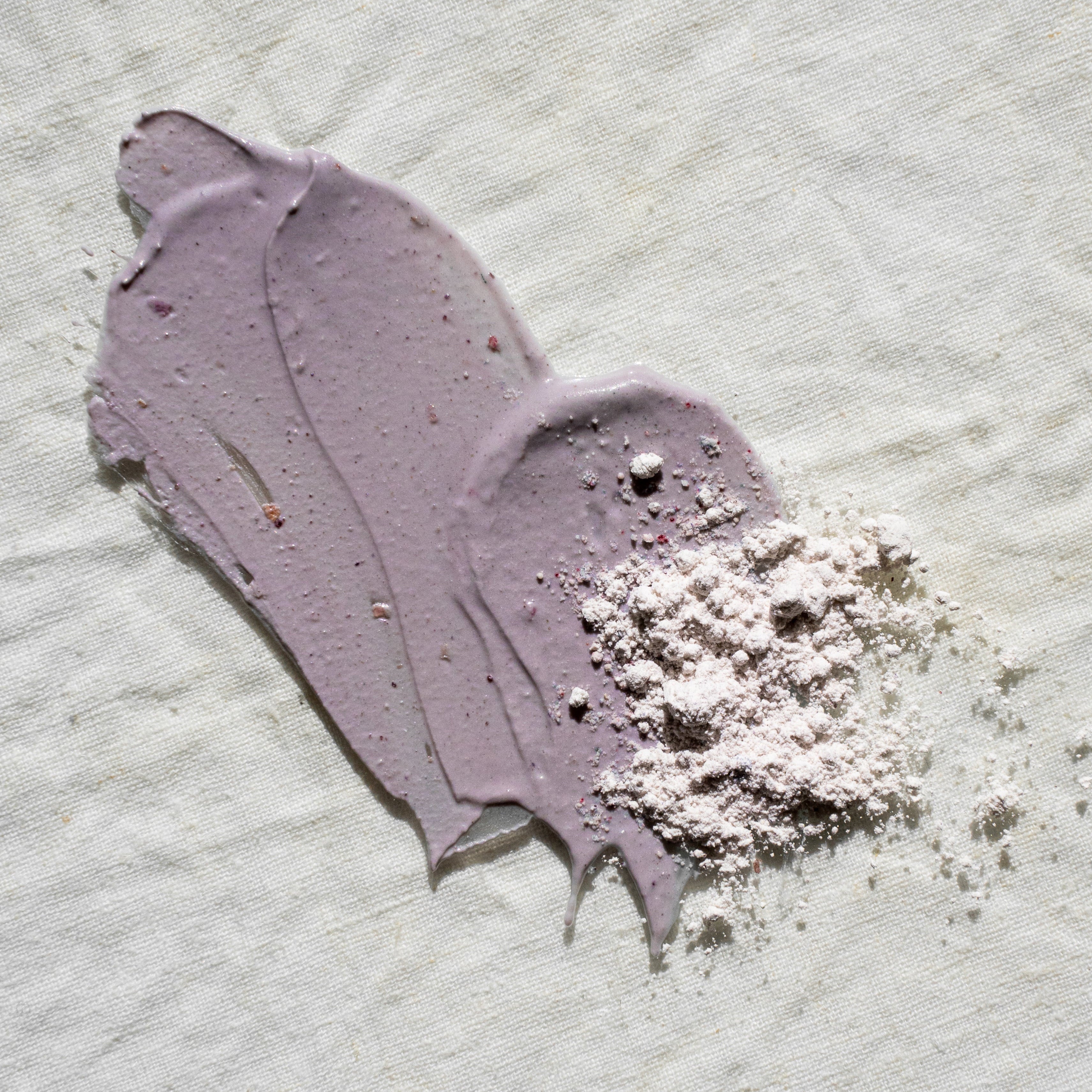 Stray Willow Natural Face Mask and Shimmer bath Salts pamper session Natural Skincare Duo Lilac Skies texture