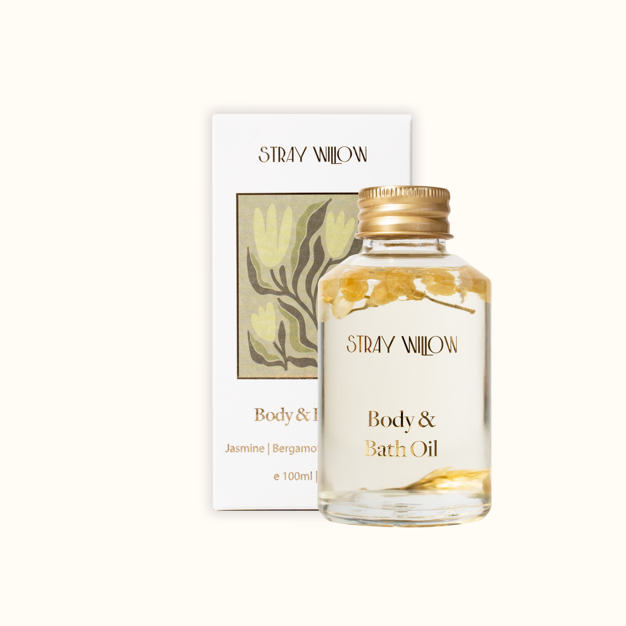 Stray Willow Wild Fields body and bath oil with jasmine, bergamot and rose geranium for soft floral nourishment 100ml