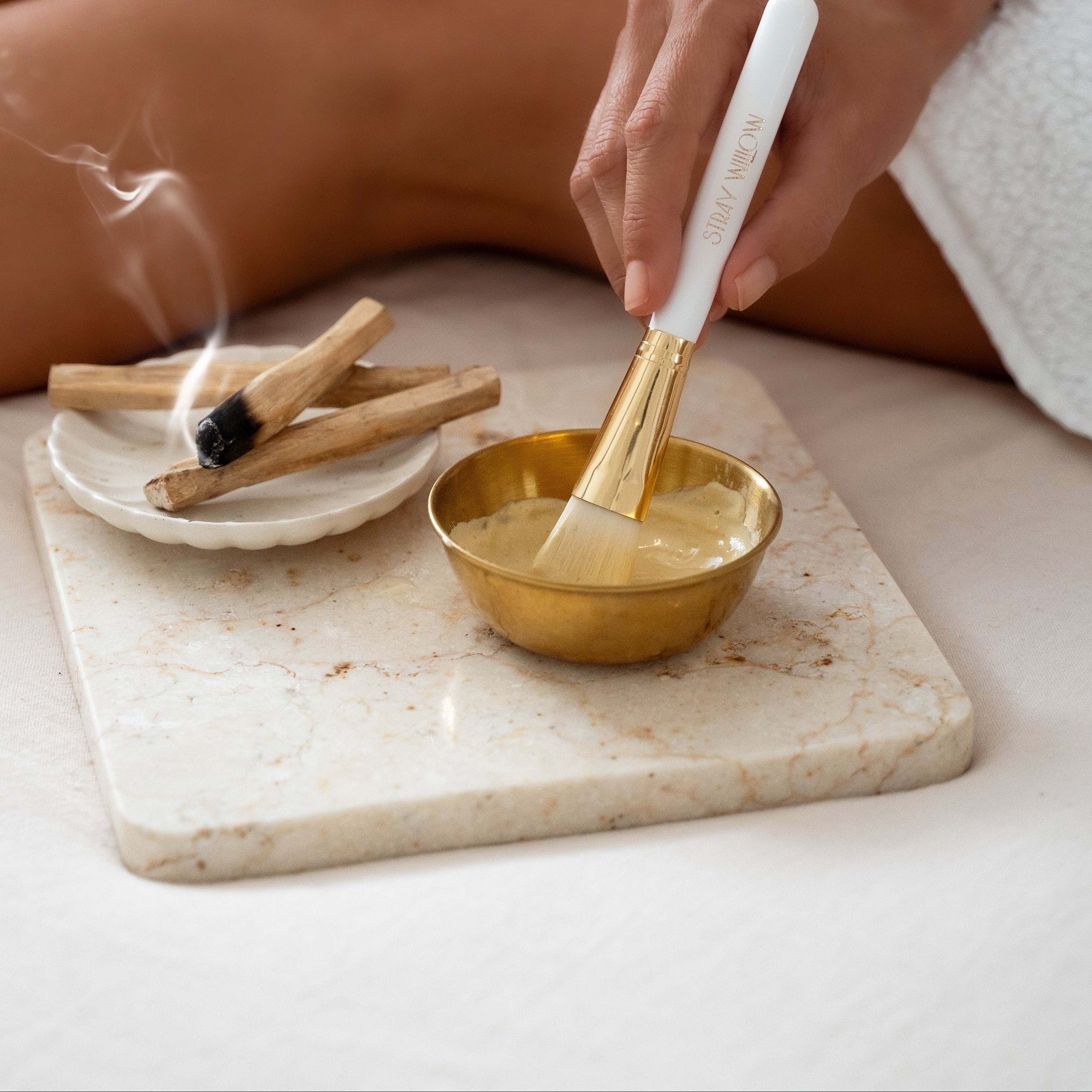 Stray Willow Australia handmade natural Golden Glow illuminating clay facial mask Brass Mixing Bowl