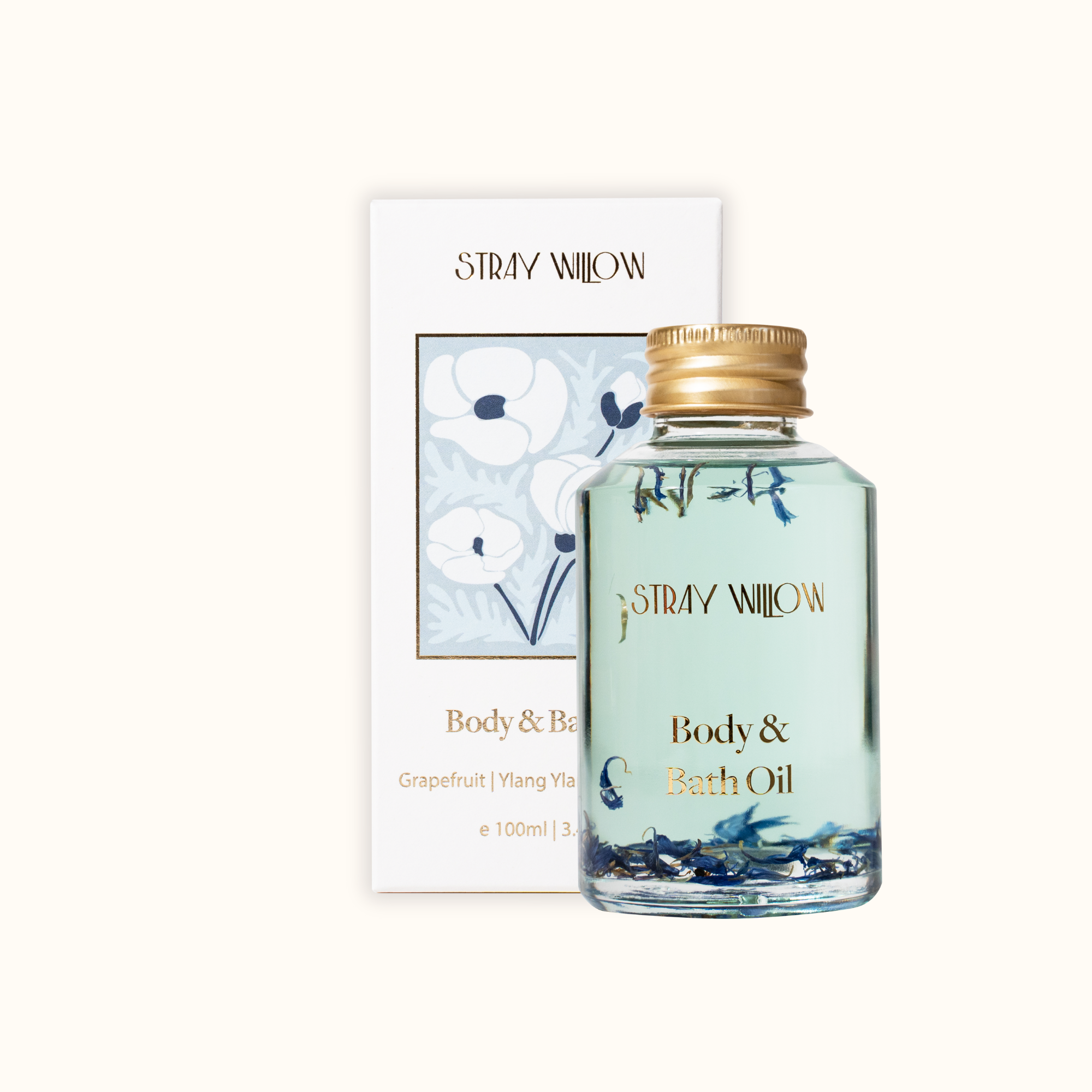Stray Willow Idle Falls body and bath oil with grapefruit, ylang ylang and blue tansy for balancing skin hydration