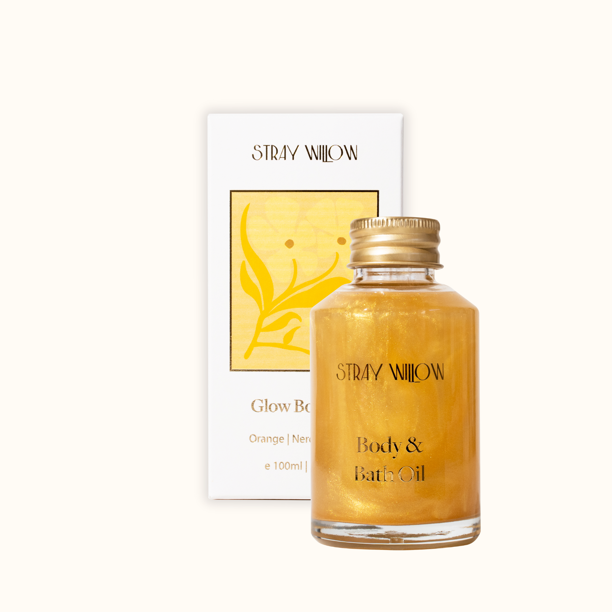 Stray Willow Glow shimmer body oil with orange, neroli and vanilla for radiant luminous skin Natural Skincare 100ml